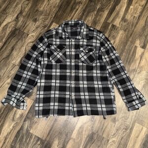 Visitor Premium Fleece Flannel Button Up Plaid Shirt Jacket Men's Size XL Black